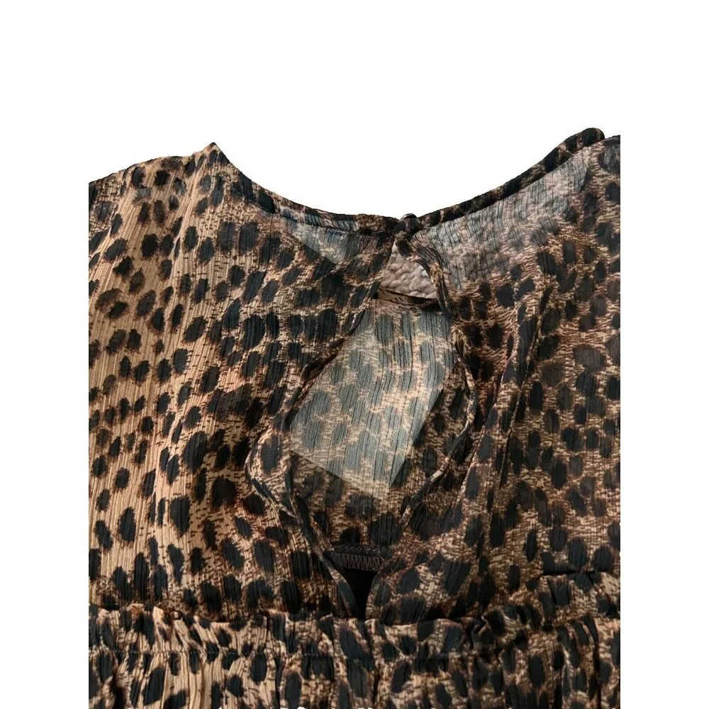 H&M Womens Brown Animal Print Long Sleeve Chiffon Dress Ruffled Size 0‎ NWT